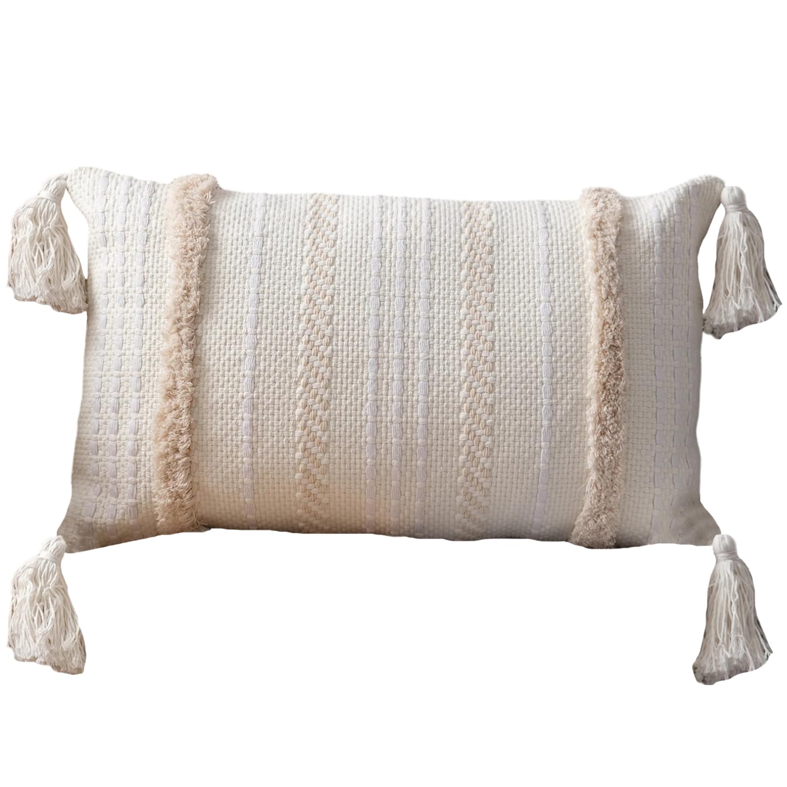 Wedhapy Cushion Covers Throw Pillow Covers, 12x20 Inch Boho Style Couch Cushion with Simple Cuddly Tassel Knitted Decorative Pillowcases for Sofa Living Room