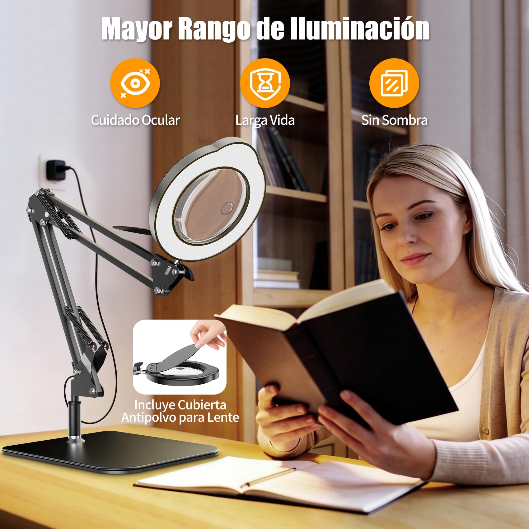 15X 10X Lupas de Gran Aumento con Luz, Lupa con Luz Soporte y Abrazadera, Lupa con Luz mit 84 Led, 5 Modos de Color y 9 Niveles de Brillo para Manualidades Leer Libros Coser Cuentahilos