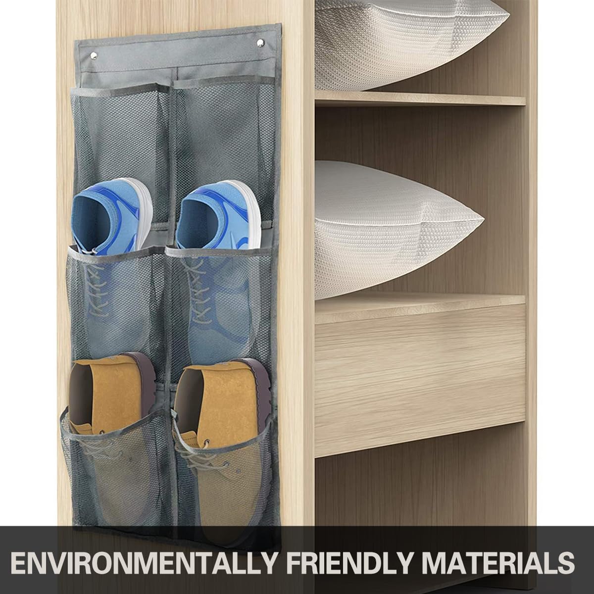 Organizer per scarpe da campeggio, per camper, senza forature, organizer da appendere per armadi, porte, camper, 6 grandi tasche a rete, non tessuto