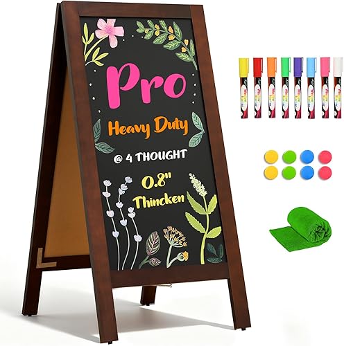 Miniatura 16 de 4 THOUGHT Pizarra magnética de doble cara con marco A de 40"x20", tablero de madera de pino macizo independiente para sándwiches para restaurantes