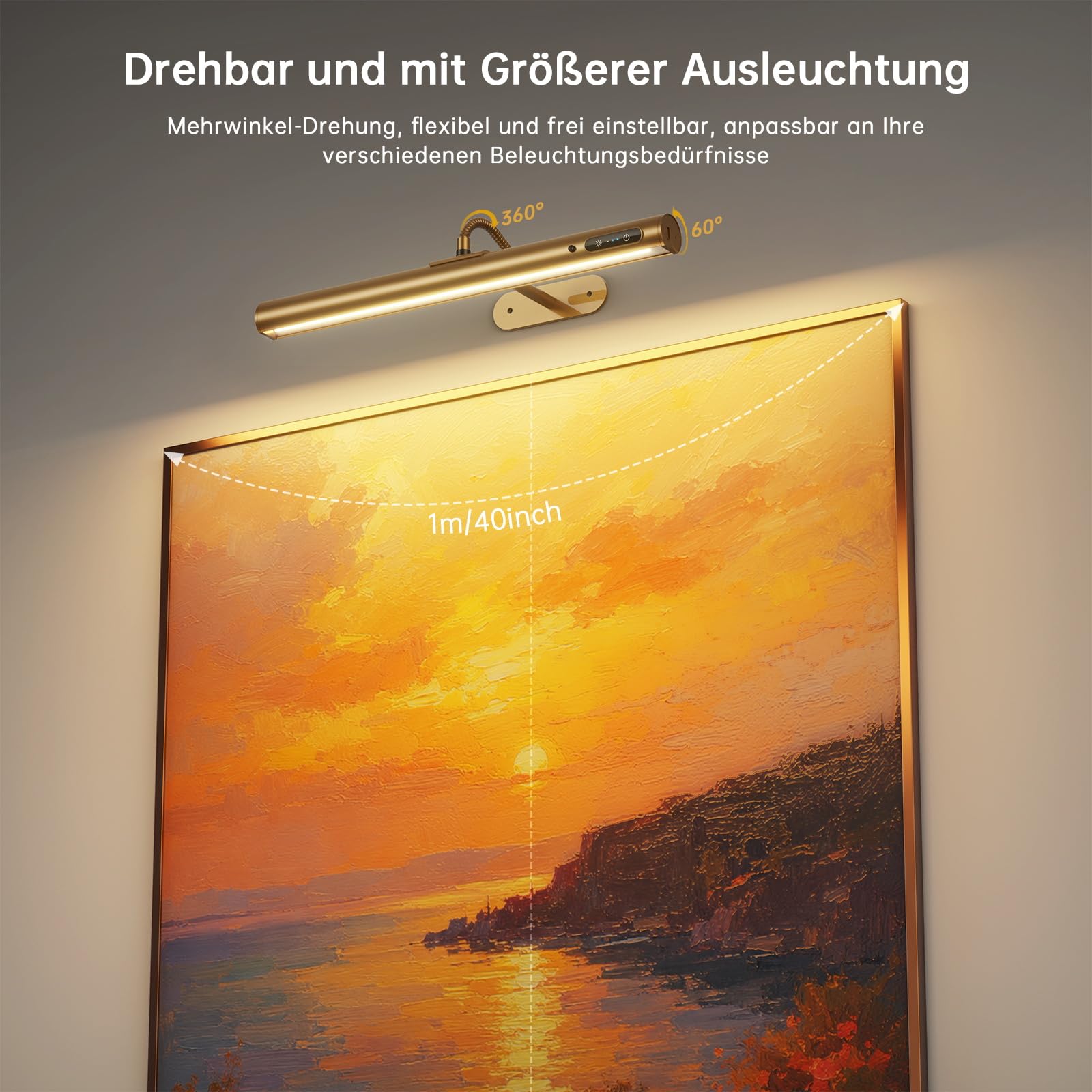 2 Illuminazione per quadri in alluminio senza fili, ricaricabile. Lampada per quadri senza fili con telecomando, dimmerabile. Applique da interno con batteria integrata, 3 temperature di colore timer