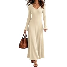 Caracilia Long Sleeve Maxi Dress for Women V Neck Knit Fall Dresses