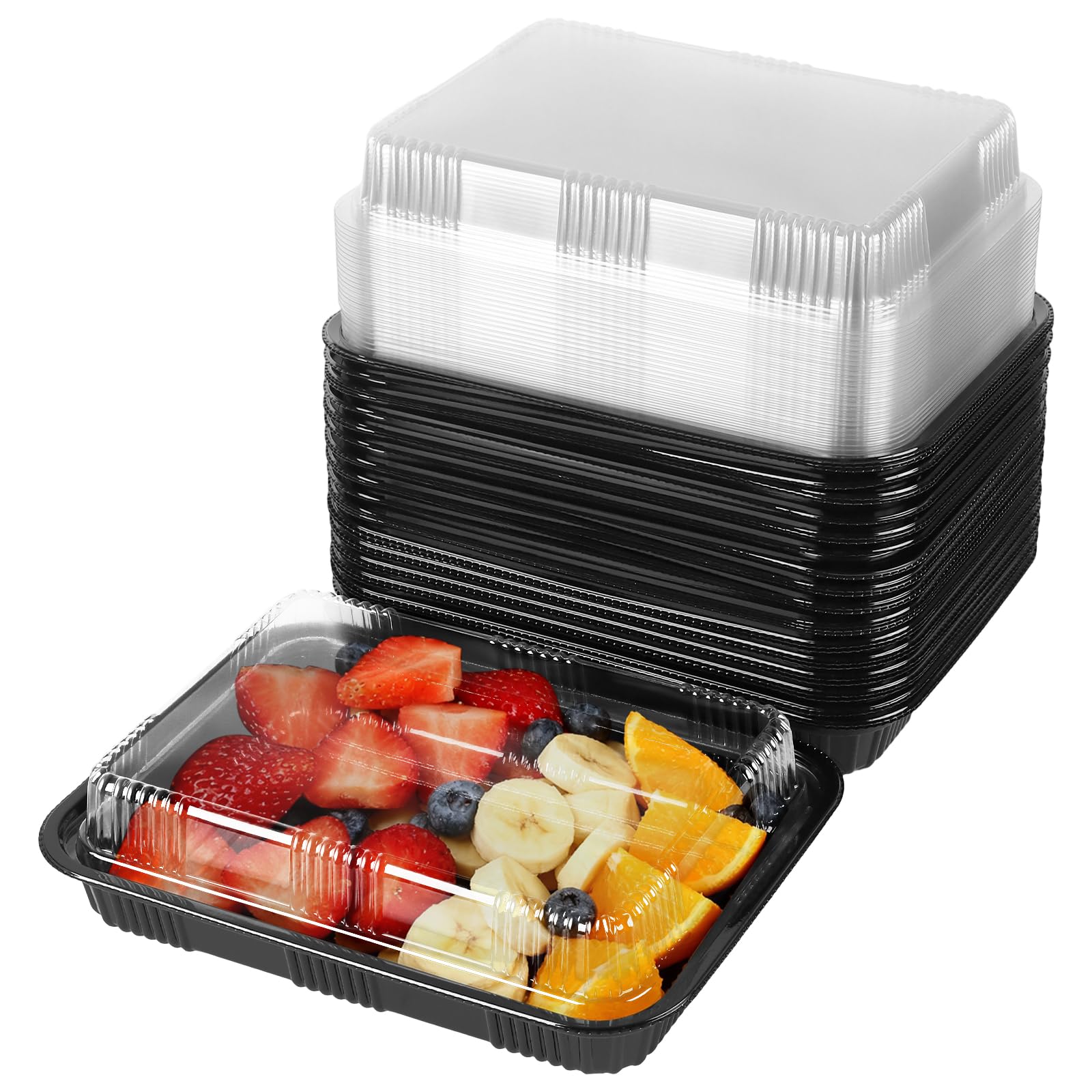 PINGEUI Confezione da 30 vassoi per sandwich con coperchi, vassoi in plastica per buffet con coperchi trasparenti, vassoi riutilizzabili per catering per feste, torte, panini, dolcetti, sushi e