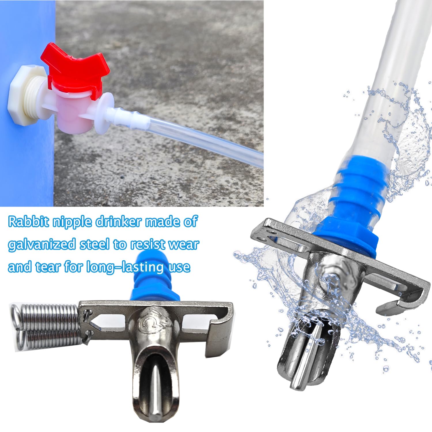 Automatic Rabbit Watering System Kit Include 15 Nipple Drinker Feeders, 20ft Hose, Watering System Bucket Connector, Hole Opener, 6 Spring Latches for Rabbit Cage Doors