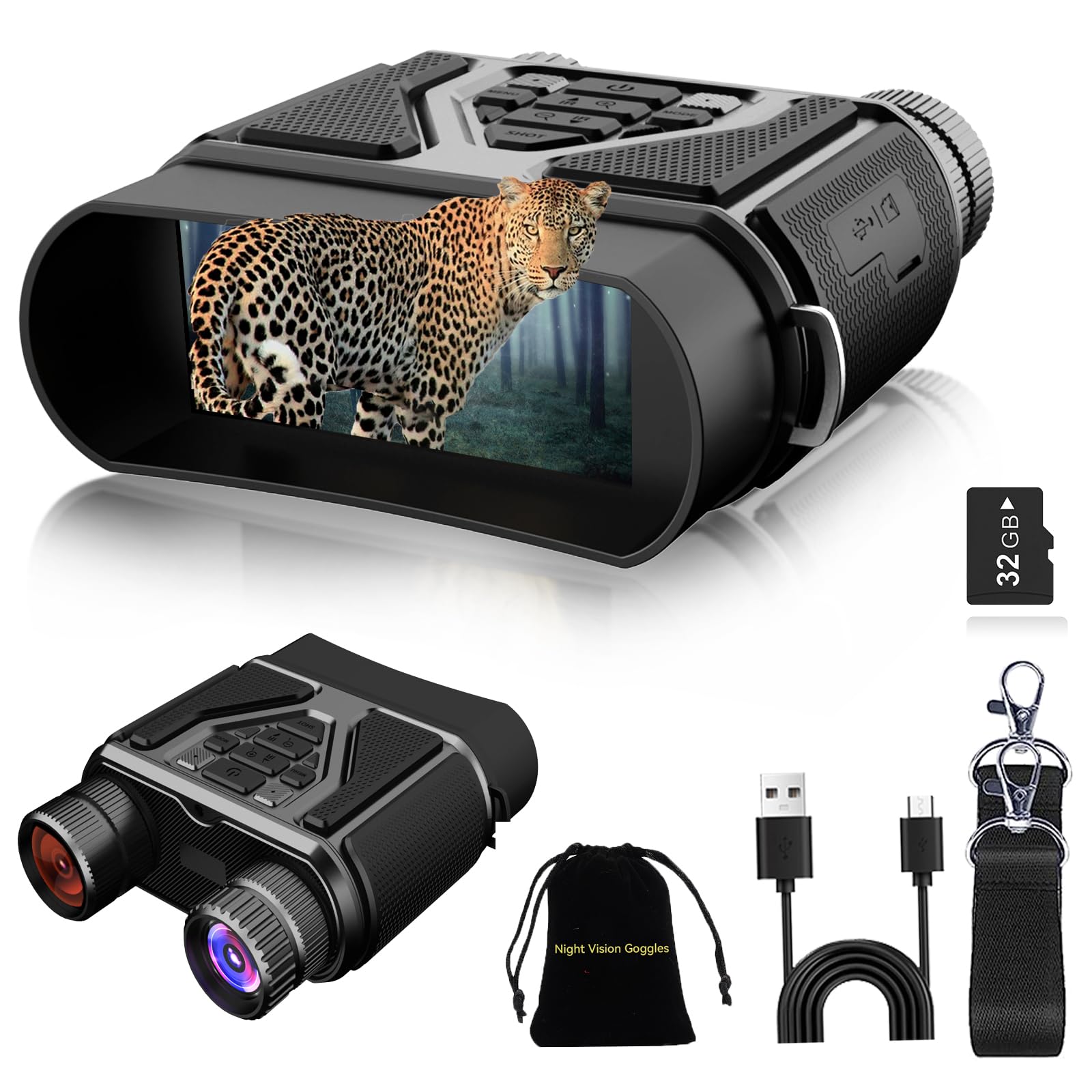 Jumelle Vision Nocturne avec Carte mémoire 32 Go Jumelles Adultes Puissante Idéal pour Le Camping, Chasse et l'observation Nocturne Jumelle Infrarouge Vision Nocturne Superbe Cadeau pour Homme