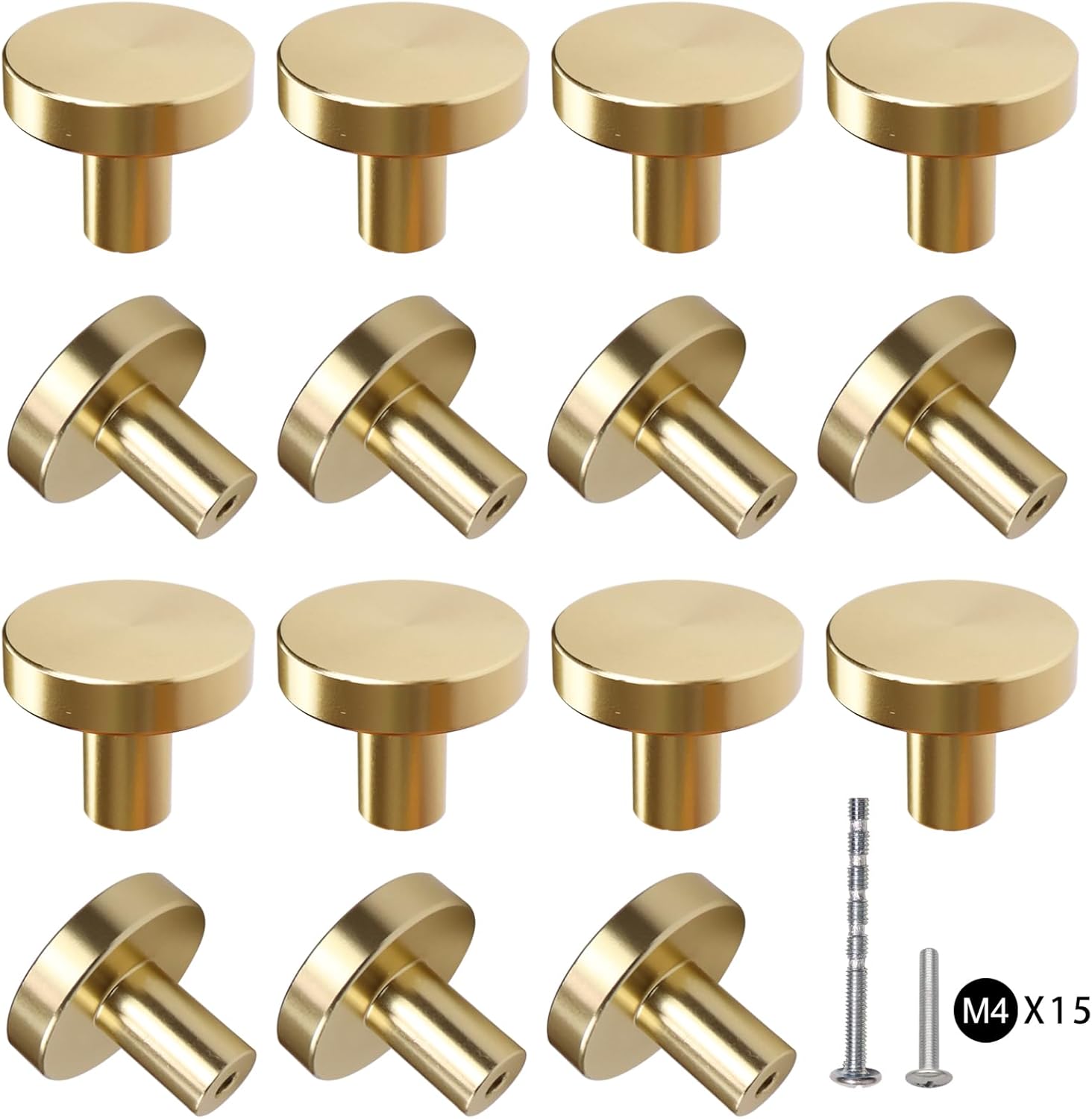 15 Pack Kitchen Cabinet Knobs Round Knobs Dresser Drawer Knob Solid Cabinets Hardware Round Cabinets Door Knob Gold Drawer Pulls Handle Brushed Brass
