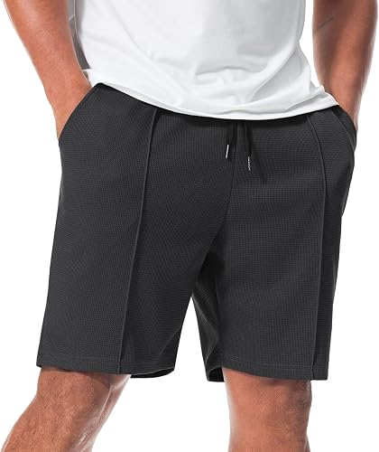 Curluriy Hombre Pantalones Cortos Gofre Bermudas Casual Shorts con Bolsillo | Verano,Clásico,Cordón,Cintura Elástica,Transpirable,Regular Fit