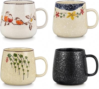 clothmile 2.8 inch 4 Pieces Japanese Retro Ceramics Mug Asian Chinese Coffee Cups Set for Restaurant, Diner, Farmhouse, Coffee Shop, Home