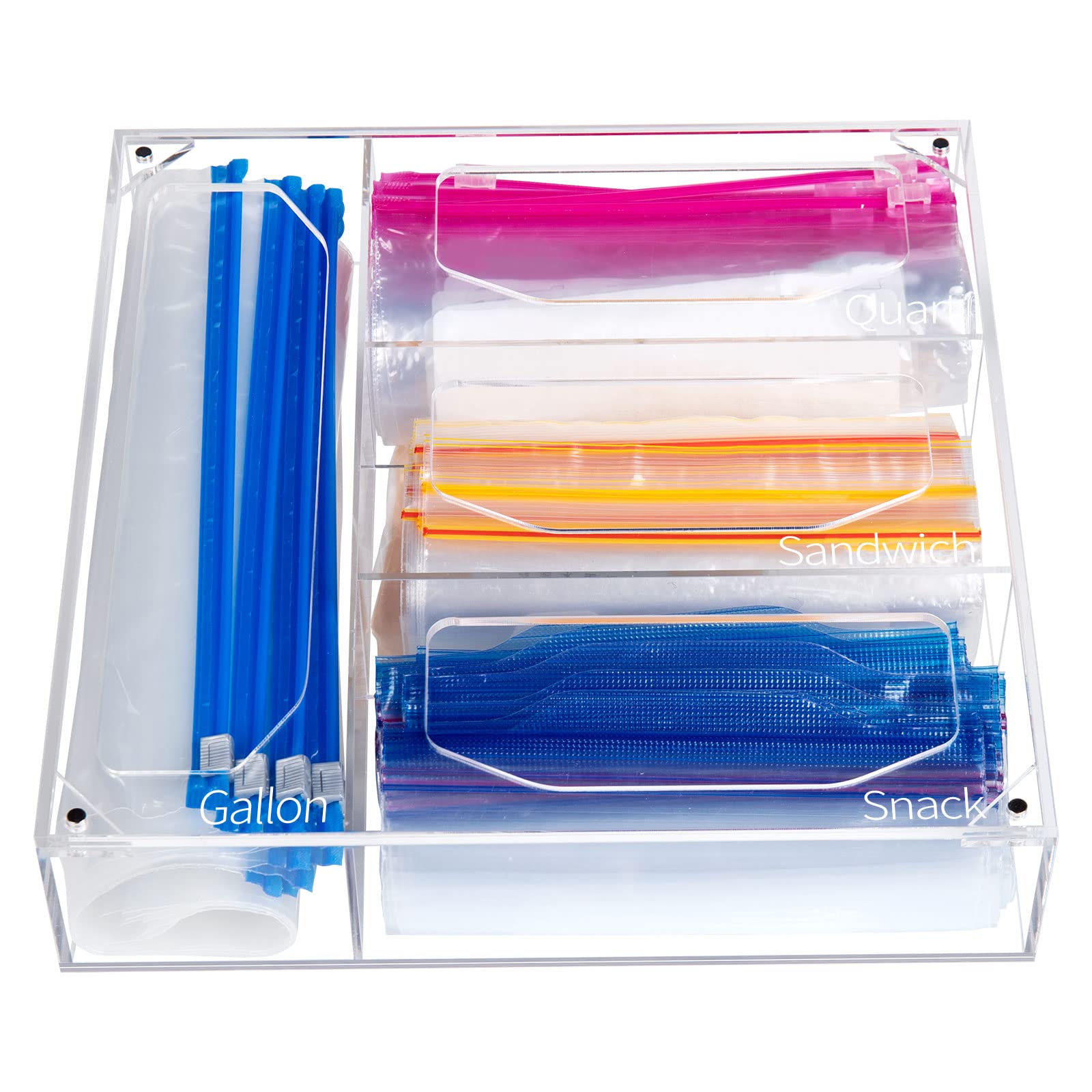 NPPLUS Bag Storage Organizer, Acrylic Baggie Organizer, Compatible With Gallon, Slide Quart, Sandwich And Snack Bags (Hexagonal Opening,Clear)