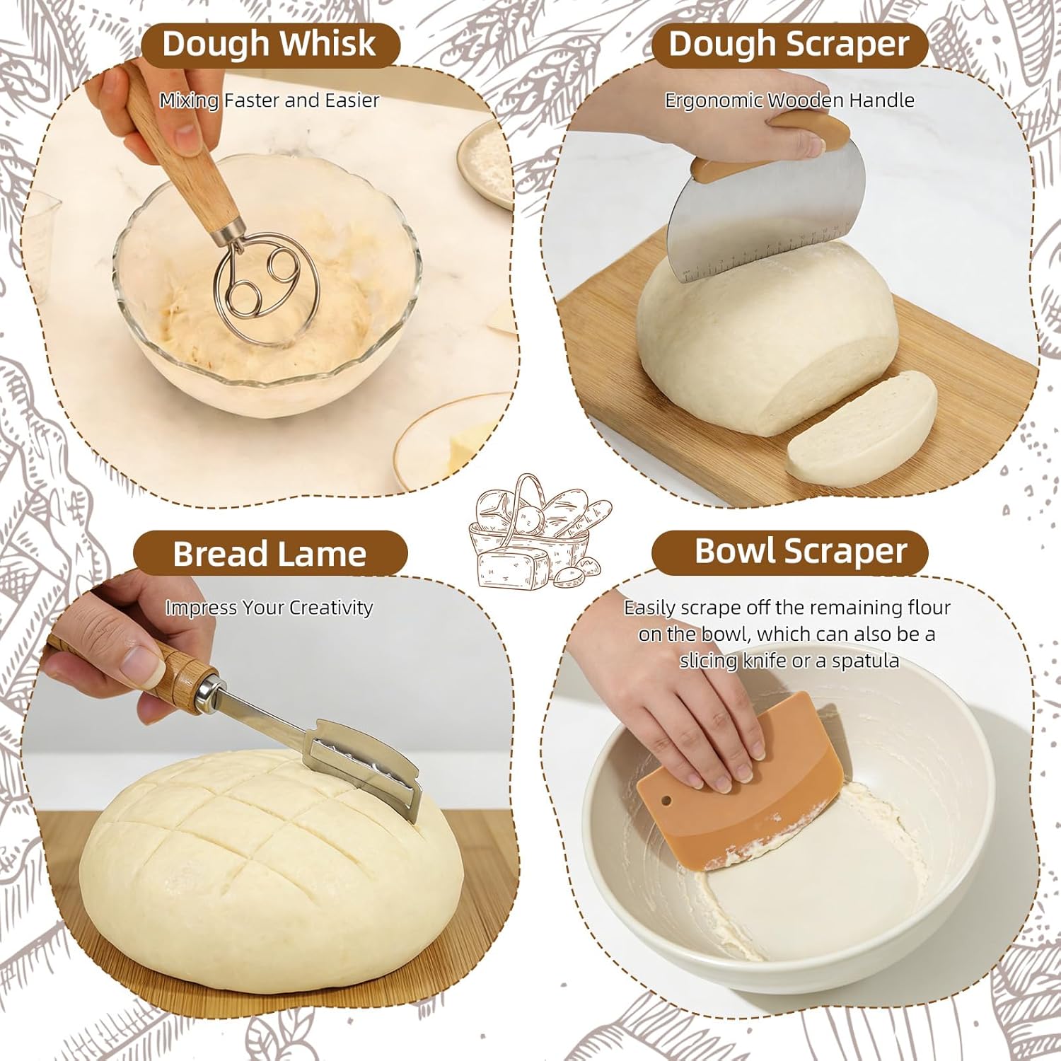 55PCS Sourdough Bread Baking Starter Kit, Bread Proofing Basket, Bread Making Tools Kit, Sour Dough Kit Tools, Sourdough Proofing Basket, Sourdough Kit Gifts for Bakers Women Wife Mom