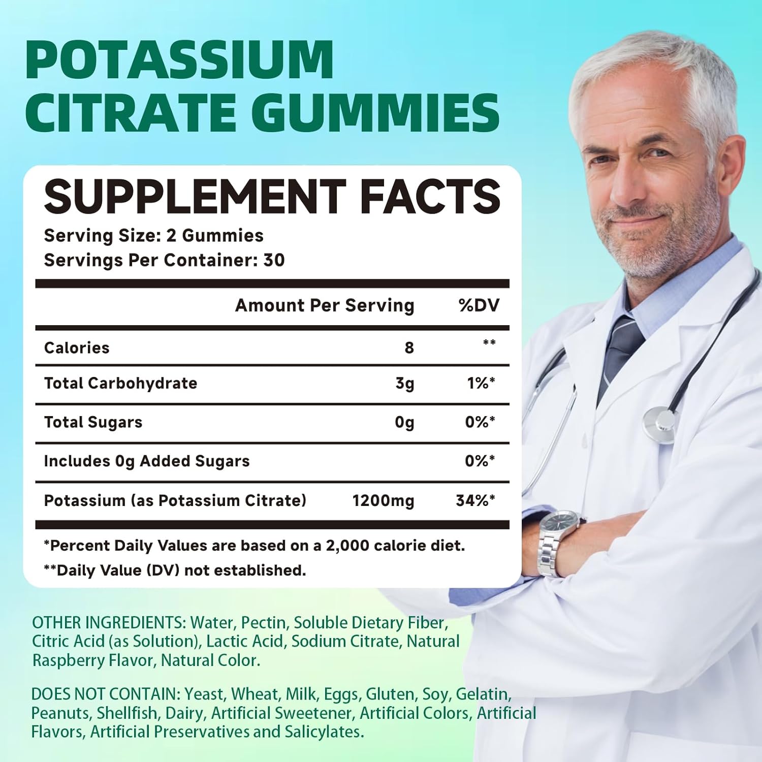 Potassium Citrate Supplement Gummies, Potassium Supplements for Women & Men, Helps Maintain Muscle Wellness & Electrolyte Balance, Vegan, Raspberry Flavor, 60 Count Potassium Gummies - Image 2