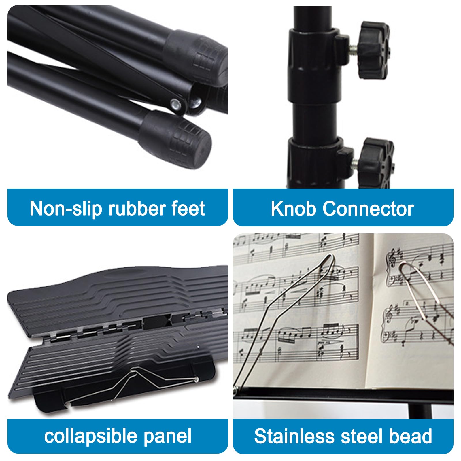 Atril para partituras, plegable, con bolsa de transporte, portátil, de altura regulable, con clip de acero inoxidable, para portátil, proyector, soporte para libros, para guitarra, ukelele y vio