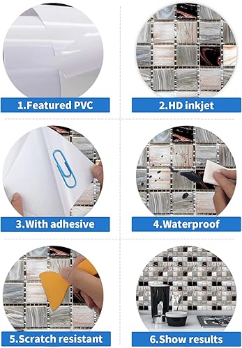Miniatura 3 de Alwayspon 25 piezas de azulejos de mosaico autoadhesivos para decoración del hogar, azulejos adhesivos para despegar y pegar, adhesivo para azulejos