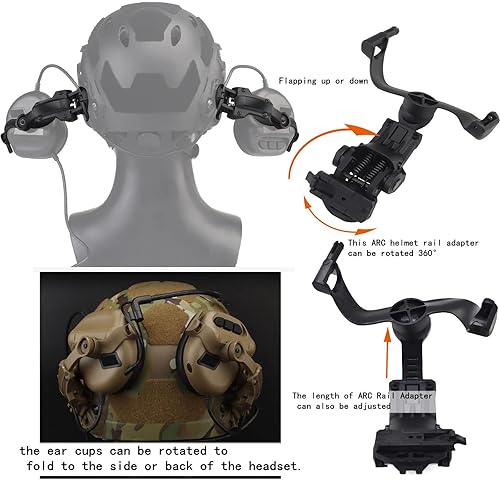 Miniatura 9 de Accesorios adaptadores de riel ARC de rotación de múltiples ángulos para auriculares tácticos