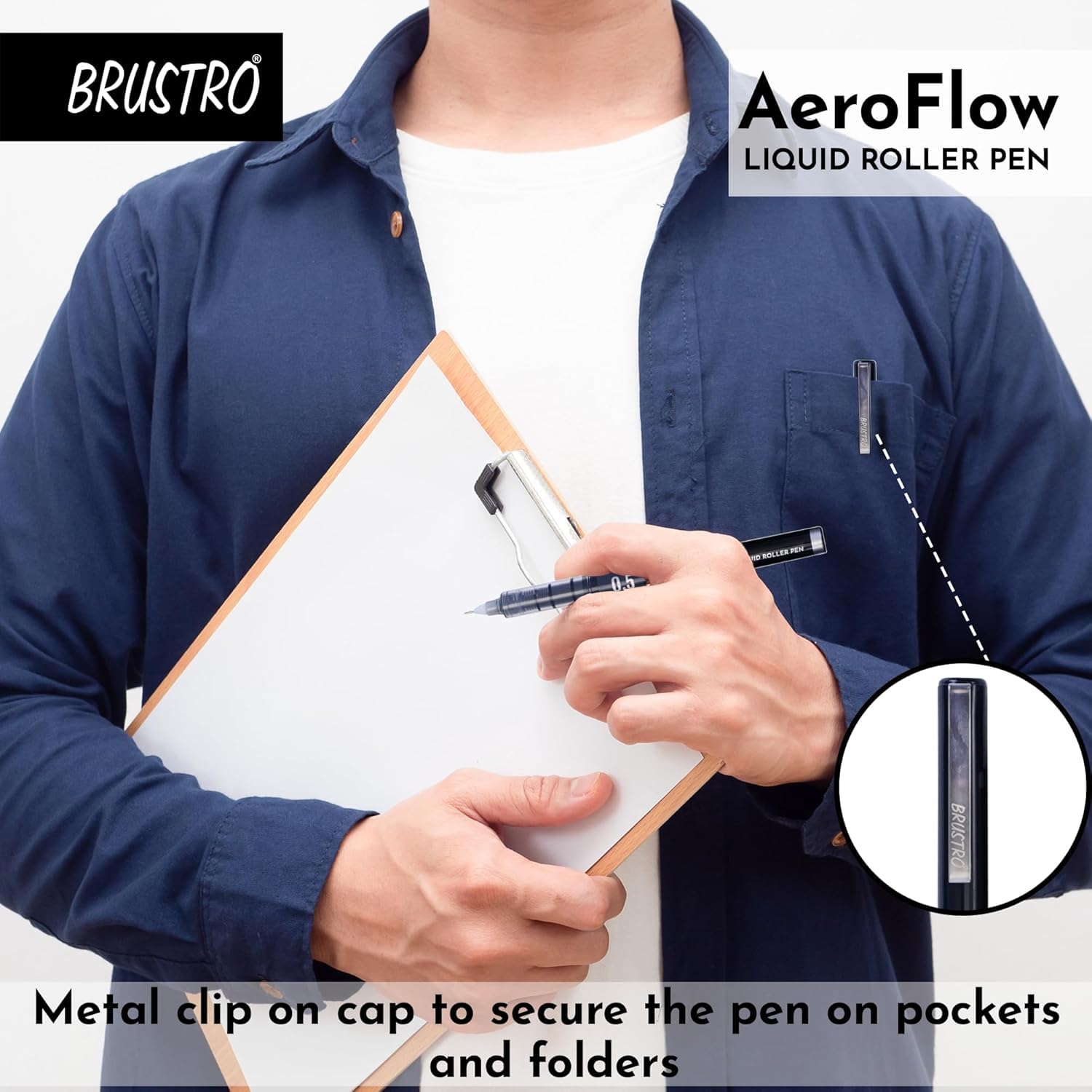 BRUSTRO AeroFlow Tintenroller mit Flüssigtinte, Blau, 0,5 mm, Mikrospitze, ideal für Studenten, Profis, Büro, Prüfung, präzises glattes Schreiben, lichtbeständig, 6 Stück