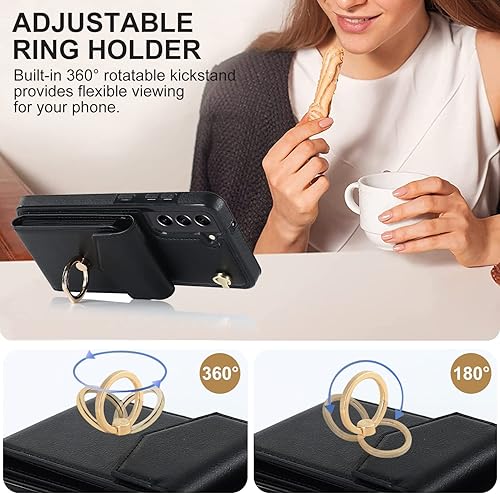 Miniatura 5 de Asuwish Funda de teléfono para Samsung Galaxy S21 FE 5G con protector de pantalla de vidrio templado y soporte de anillo de bloqueo RFID, soporte de