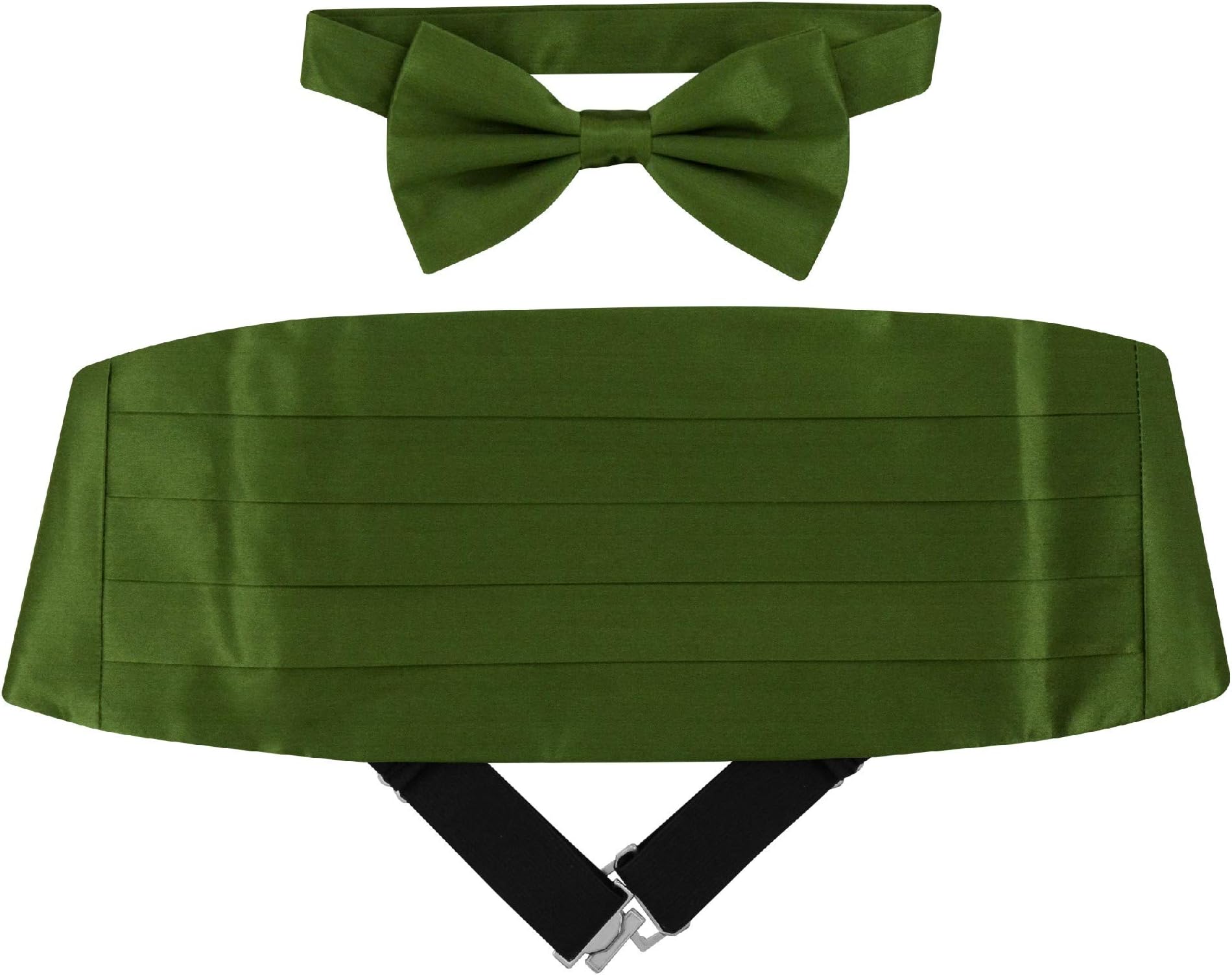 SILK Cumberbund & BowTie Solid OLIVE GREEN Color Men's Cummerbund Bow Tie Set