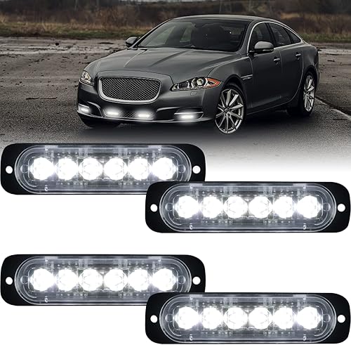 Luz Estroboscópica LED de Advertencia de Emergencia 4 unidades Universal 12V-24V 18W Blanco 6 LED Construcción Montaje en Superficie Baliza Destello