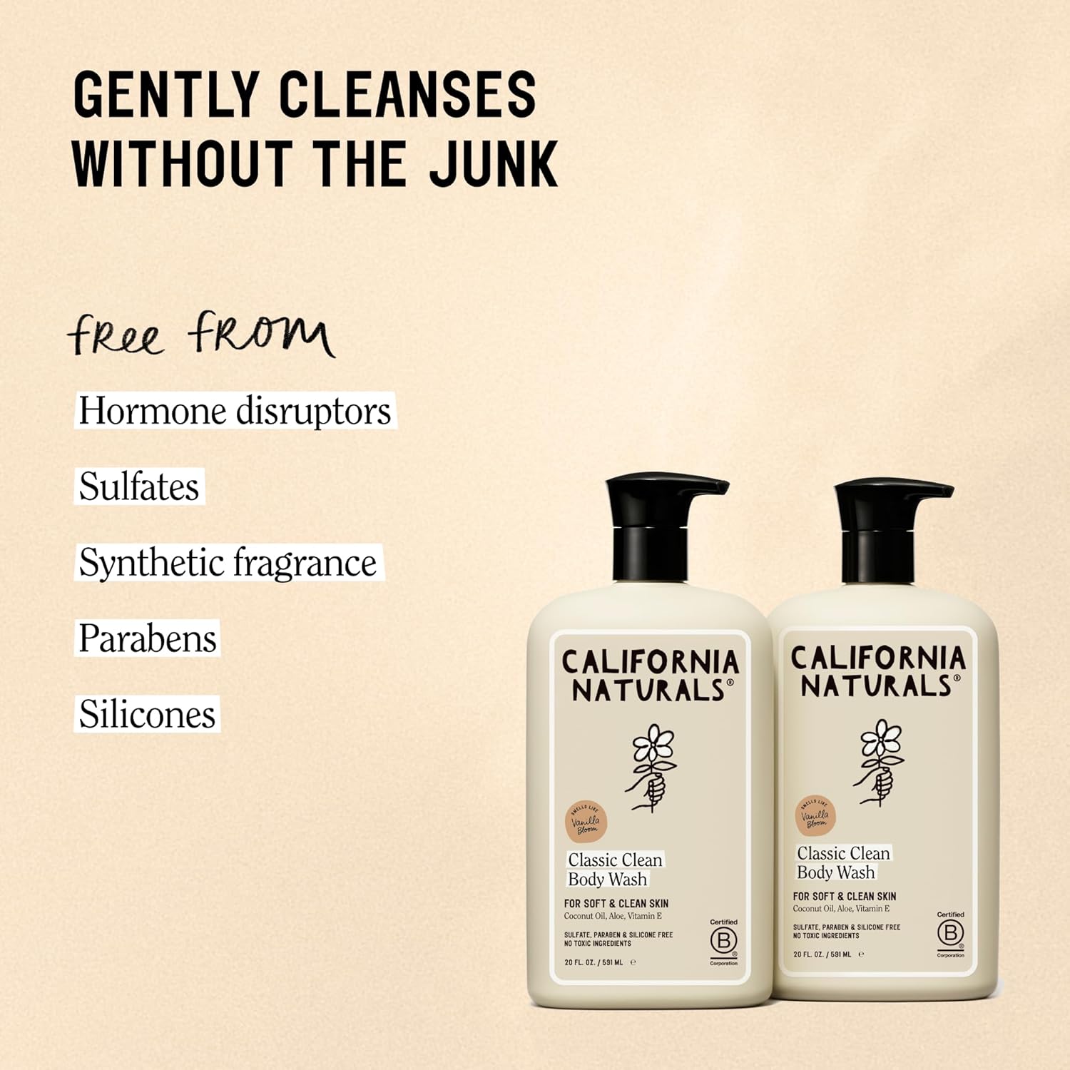California Naturals Classic Clean Vanilla Bloom Body Wash 2-Pack, Daily Cleansing Body Wash for Soft Healthy Skin, Naturally Scented, Vegan, Cruelty, Paraben & Sulfate Free, 20 oz
