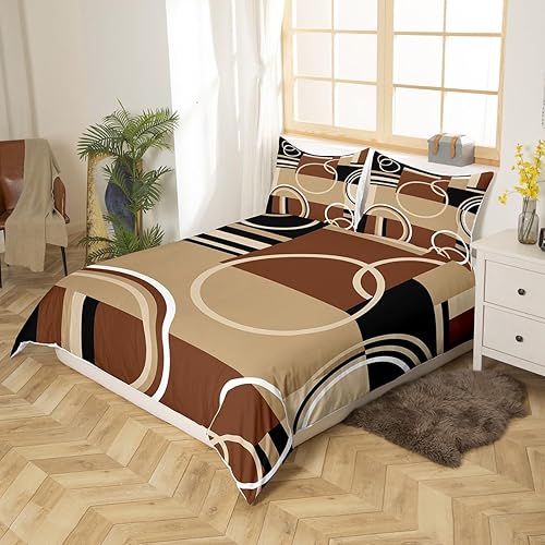 Miniatura 3 de Funda de edredón moderna color marrón, gris y negro, tamaño Queen, funda de edredón geométrica con remolinos para niños y niñas, juego de ropa de