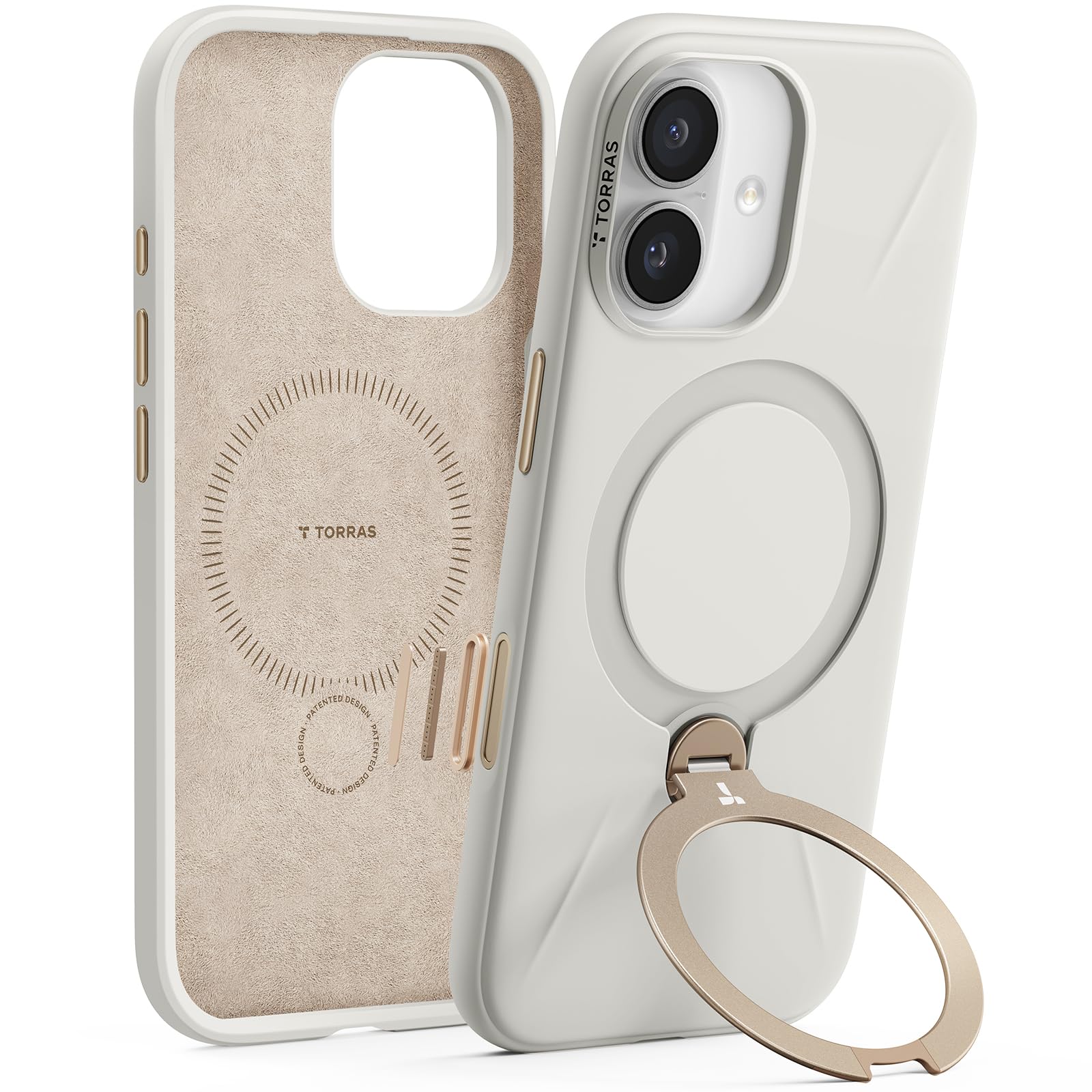 TORRAS Ostand Q3 Silicone for iPhone 17 Case, Fit for MagSafe, 360 Ring Holder Kickstand, Soft Liquid Silicone Cozy Grip, Camera Control, Shockproof Rugged Protective Case for iPhone 17, Ivory Gold