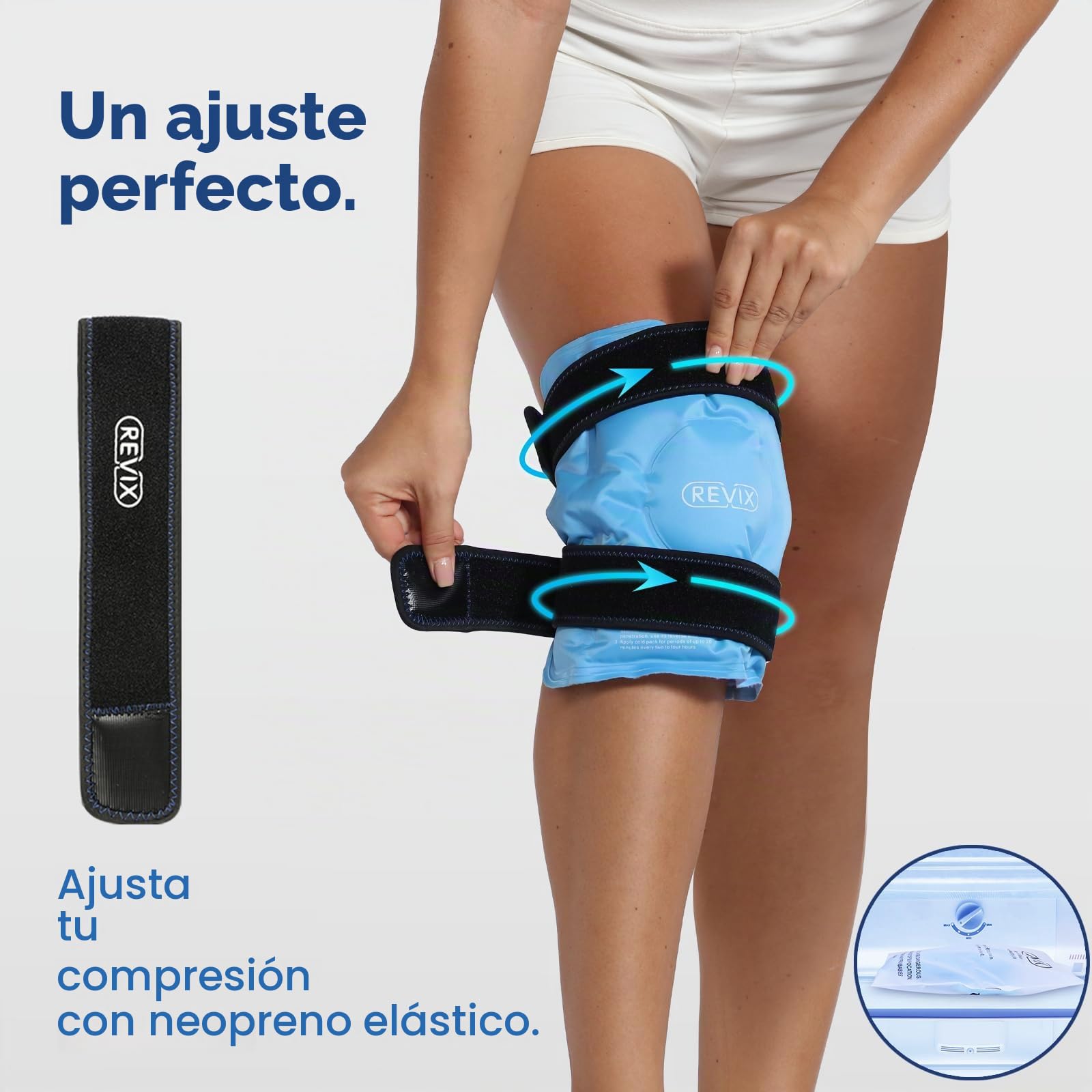 REVIX Rodillera de Gel Frío para Rodilla – Bolsa de Hielo Reutilizable con Correas Ajustables y Funda de Felpa, Gel Extra Frío para Rodilla, Pierna o Codo, Ideal para Uso Diario y Descanso