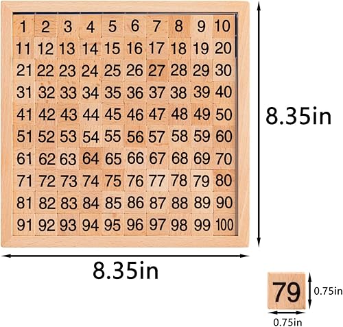 Miniatura 3 de Tablero Montessori de madera de los cien, juguete de contar para jardín de infantes, tablero de juego de matemáticas para niños pequeños con bolsa