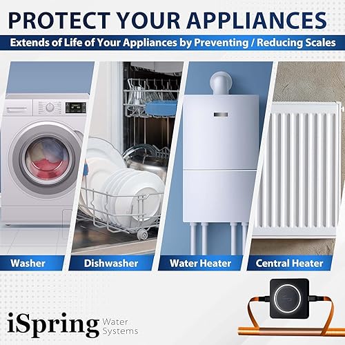 Miniatura 10 de iSpring ED2000 - Descalcificador de agua para toda la casa acondicionador de agua dura electrónico alternativo sin sal reduce la cal evita la