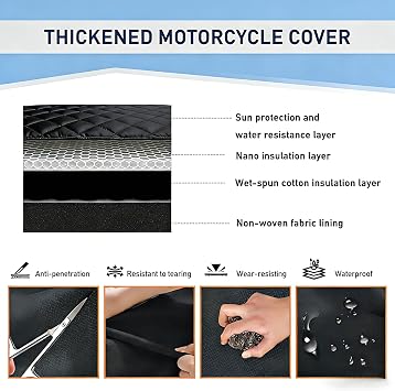 Waterproof Motorcycle Cover for TVS Apache RTR 200 4V,Thickened Heavy Duty Motorbike Cover with Storage Bag-Hail Protection Dust, Debris, Rain and Weather