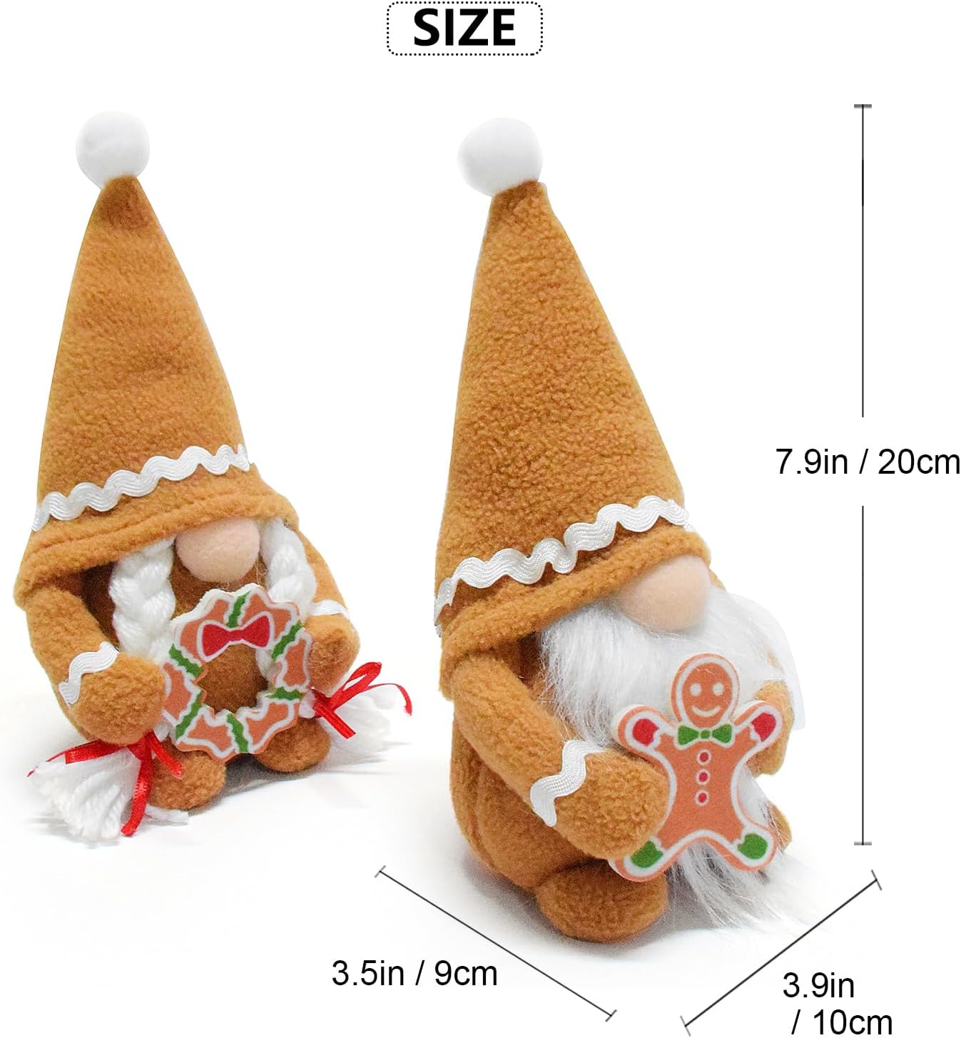 2 Pcs Christmas Gingerbread Gnomes Plush Handmade Stuffed Gnome Couples Scandinavian Swedish Tomte Doll Christmas Gonk Gnome for Home Decoration