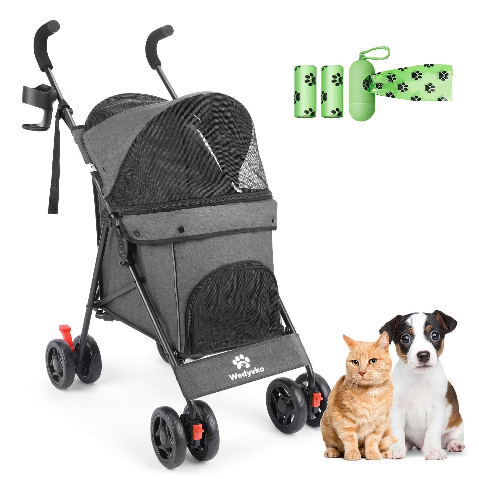 Pet Stroller for Small Dogs Medium Dogs 33lbs, Dog Pram Ultra Light - only 3.5 kg, Dog Stroller Pet Pram with 4 Wheel Foldable/Storage Basket/Cup