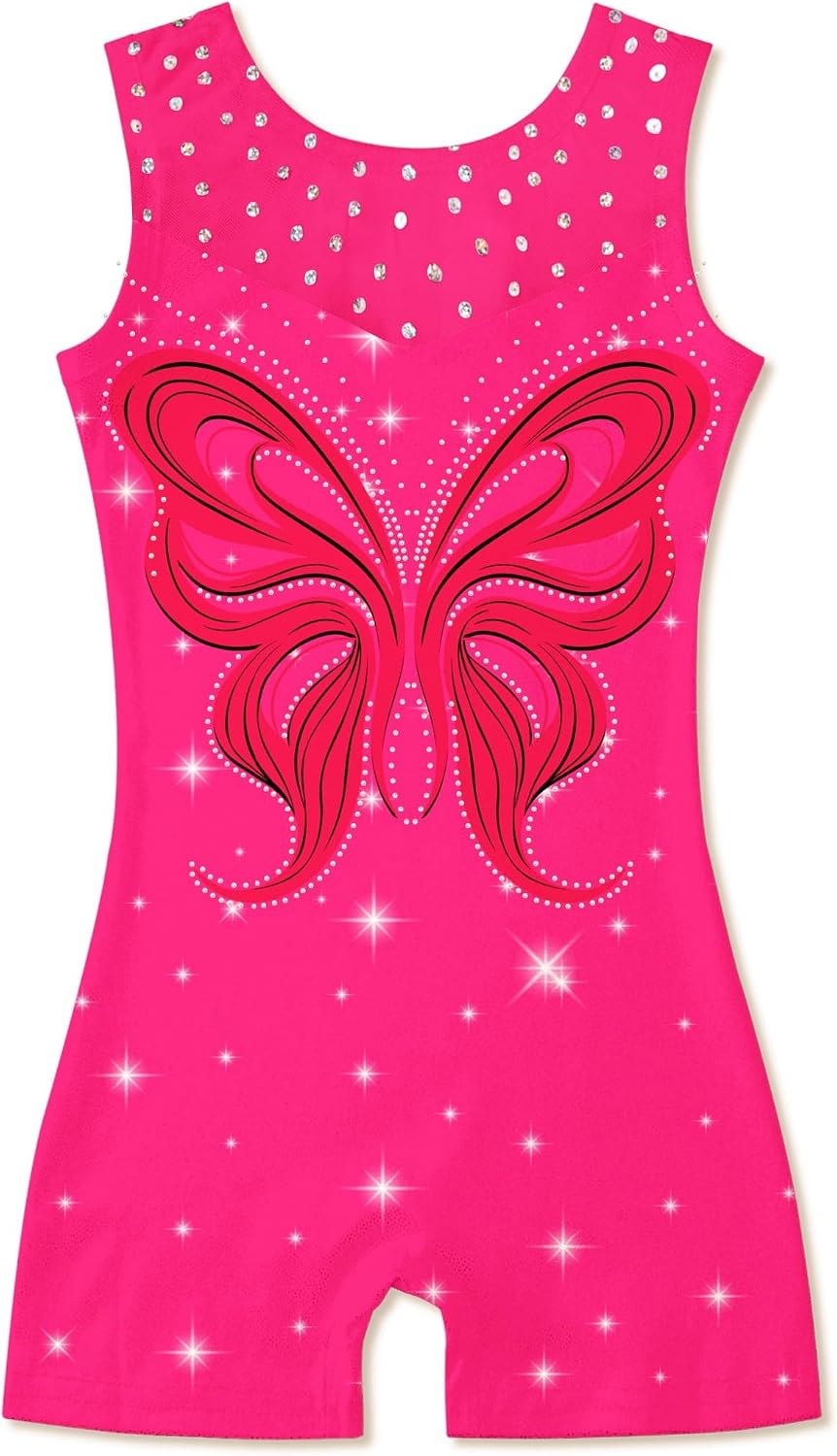 Belovecol Gymnastics Leotards for Girls Sparkly Unitard with Shorts Mesh 4-Way Stretch Tumbling Outfits 2-8T