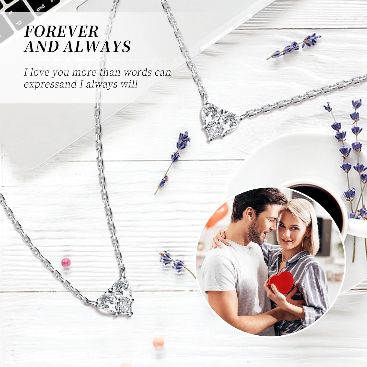 HOH-Tech Heart Necklaces for Women 925 Sterling Silver Heart Pendant Zircon Necklace Heart Jewelry Chrismas Valentine's Wedding Birthday Anniversary Mothers Wife Daughter Gifts for Her - Image 2