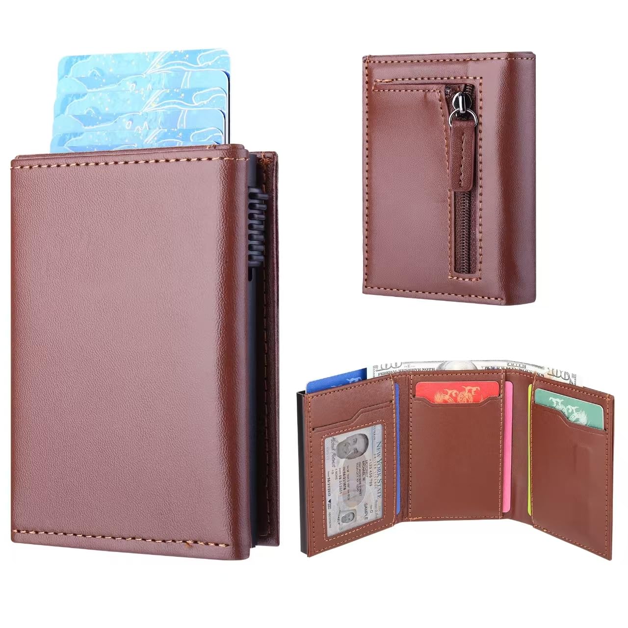 PRIVILLA Mens Wallet Card Holder Pop up Card Holder，Smart, Slim, Minimalist Design for Front Pocket， 10-13 Card Capacity | ID Window Cash Slot，Metal