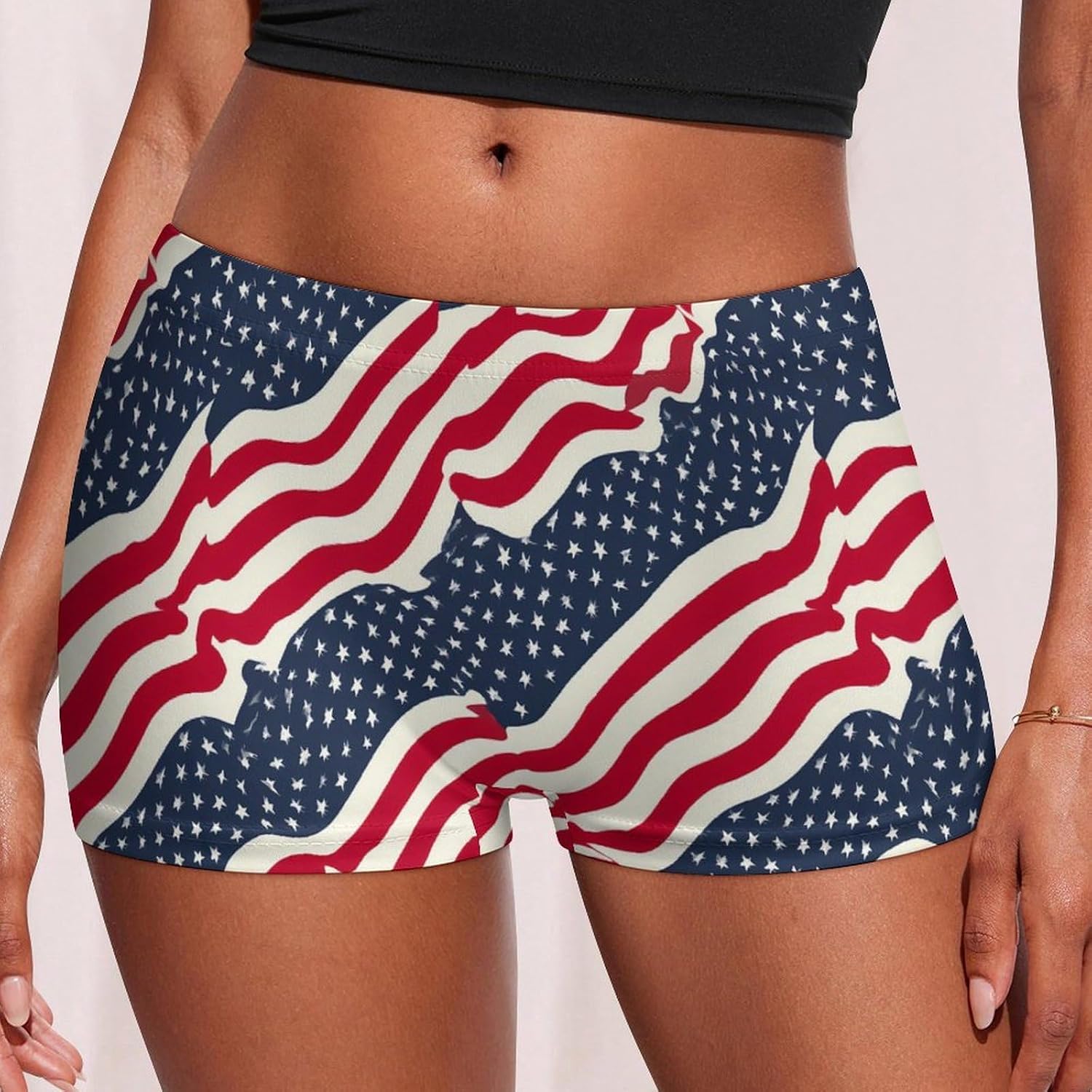 Waving U.S. Flag Funny Women's Boxer Briefs Breathable Underpants Trunks Stretch Underwear