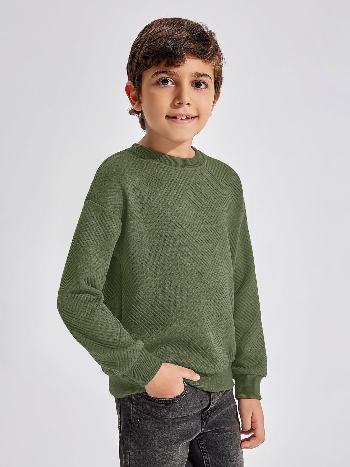 Haloumoning Boys Geometric Texture Sweatshirts Fashion Crewneck Long Sleeve Pullover Shirts 5-14 Years