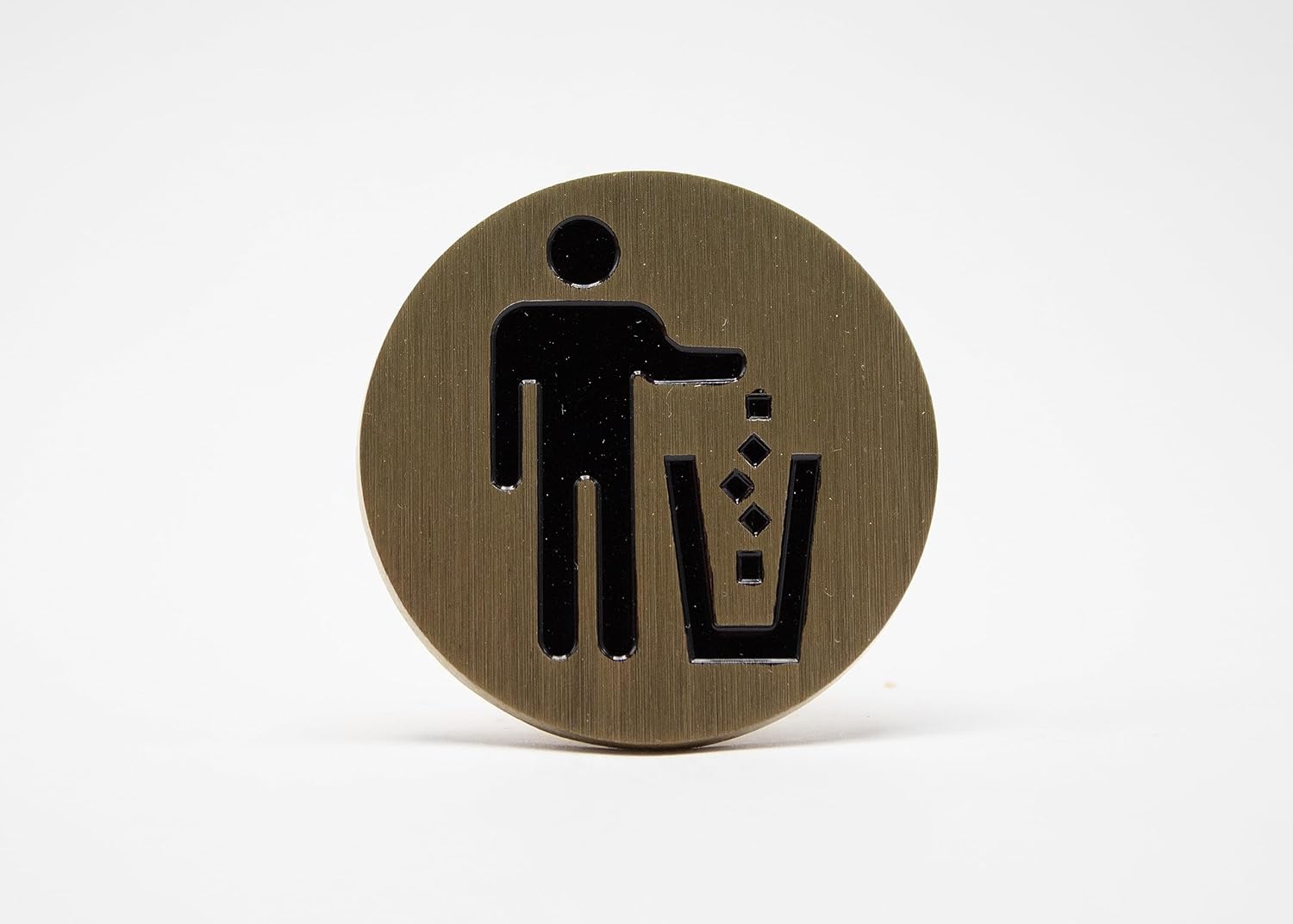 Trash Logo, Emblem, Medallion, Kitchen, Office, Cabinet Front, 1.5 inch, Stainless Steel, Brass, Matte Black, Quantity 1 (Antique Bronze No Infill)