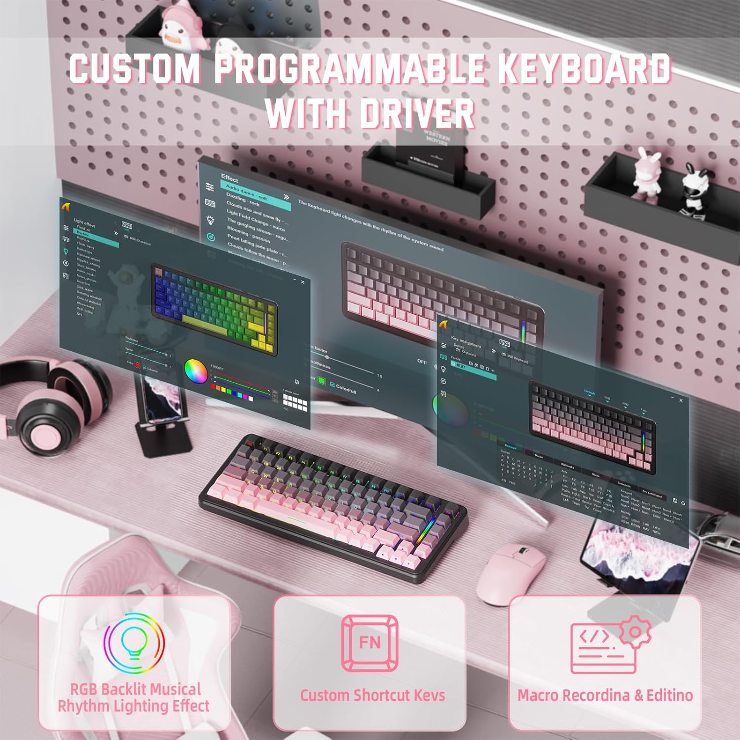 ATTACK SHARK M86 Wireless Mechanical Keyboard, 75% Layout Gasket Custom Structure,Hot Swappable,RGB Backlit,Pre-lubed Switches,Side Printed PBT Keycaps,Tri-Mode BT5.0/2.4GHz/USB-C Keyboard for Win/Mac