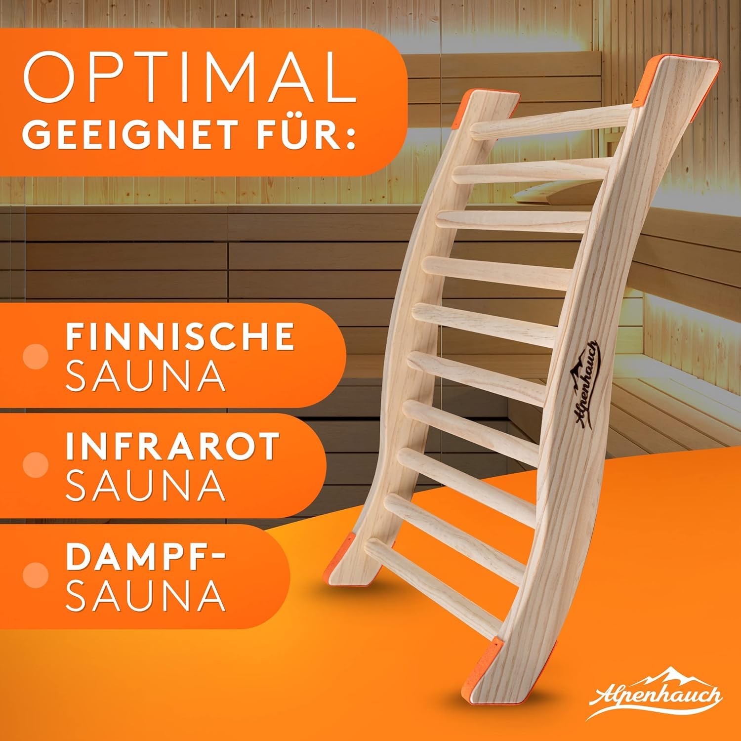 ALPENHAUCH Oparcie do sauny ze 100% naturalnego drewna [2 sztuki] – ergonomiczne oparcie w kształcie litery S – eleganckie akcesoria do sauny, kabina na podczerwień – wygodne oparcie kabina na