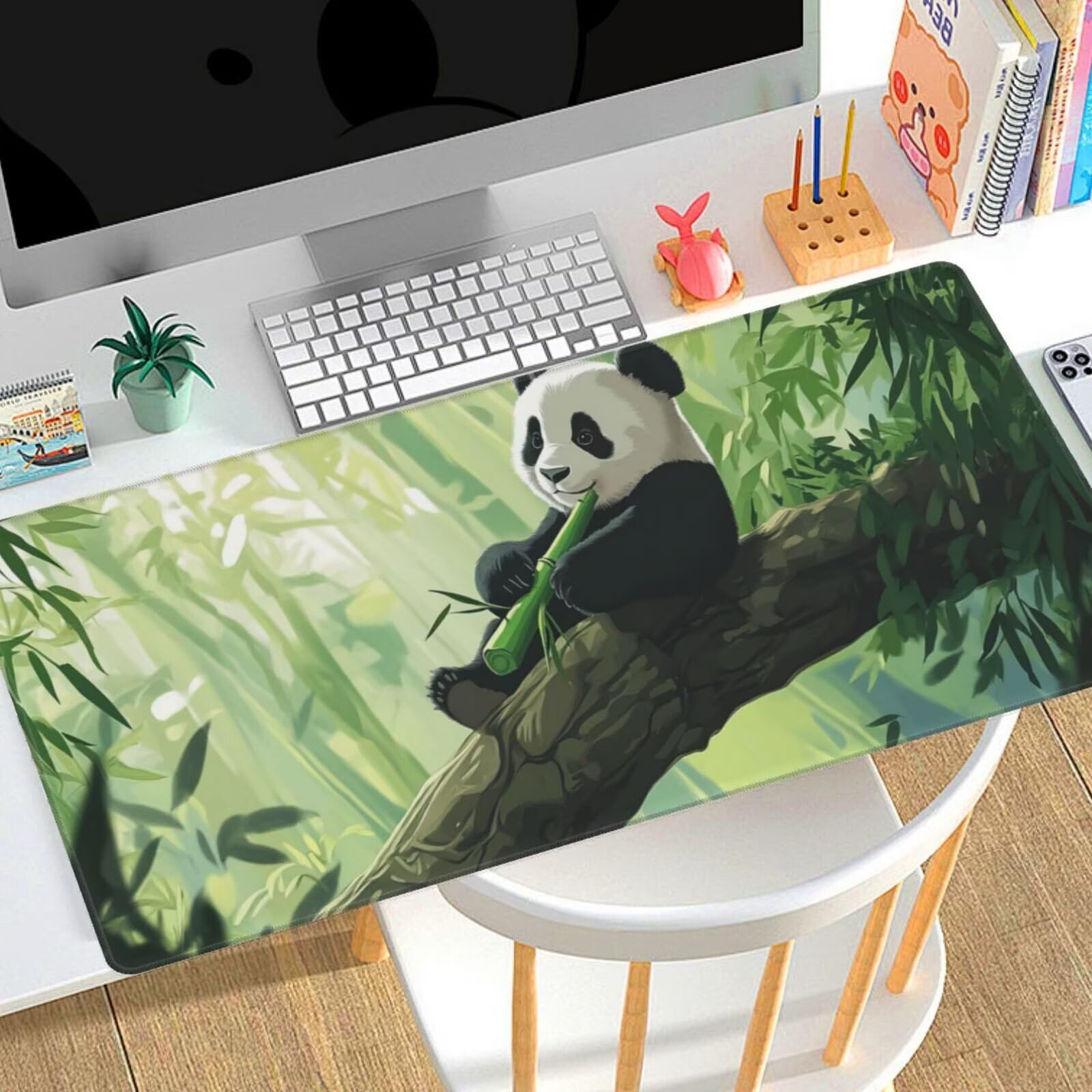 Tappetino Mouse animale Panda gigante tappetino mouse xxl gaming 1500x800x3mm Grande Tappetino per mouse waterproof，superficie prova di versamento e base antiscivolo，casa Ufficio scrivania Decor I36