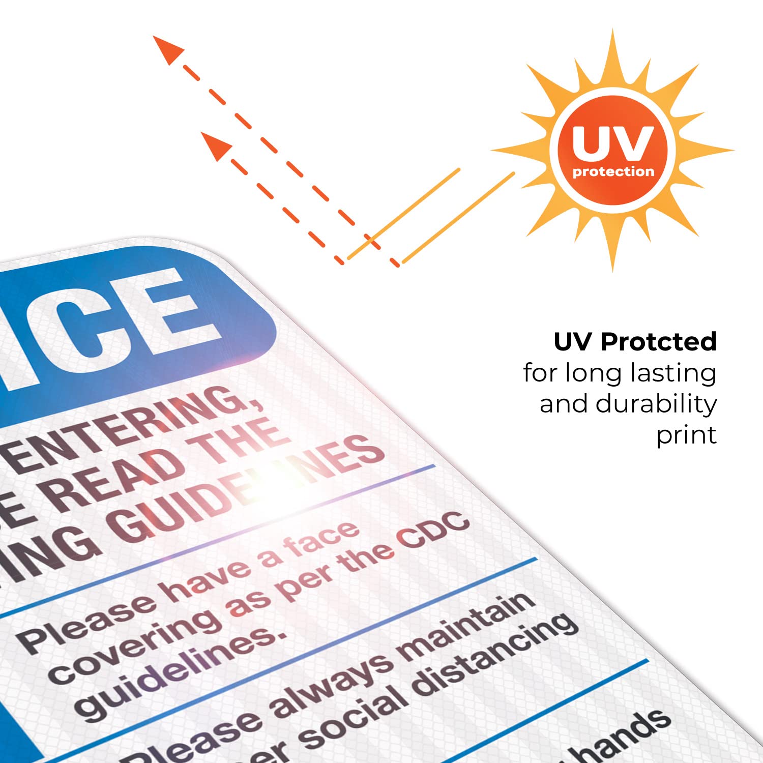 Social Distancing Sign, Cover Your Face, 6 Feet, Wash Your Hands, 12x18 Inches, 3M EGP Reflective .063 Aluminum, Fade Resistant, Easy Mounting, Indoor/Outdoor Use, Made in USA