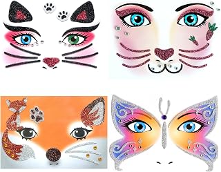 Animal Face Sticker Cat Rabbit Butterfly Fox Floral Festival Body Paint Decoration Stickers for Halloween Stage Performance Face Stickers 4sheets