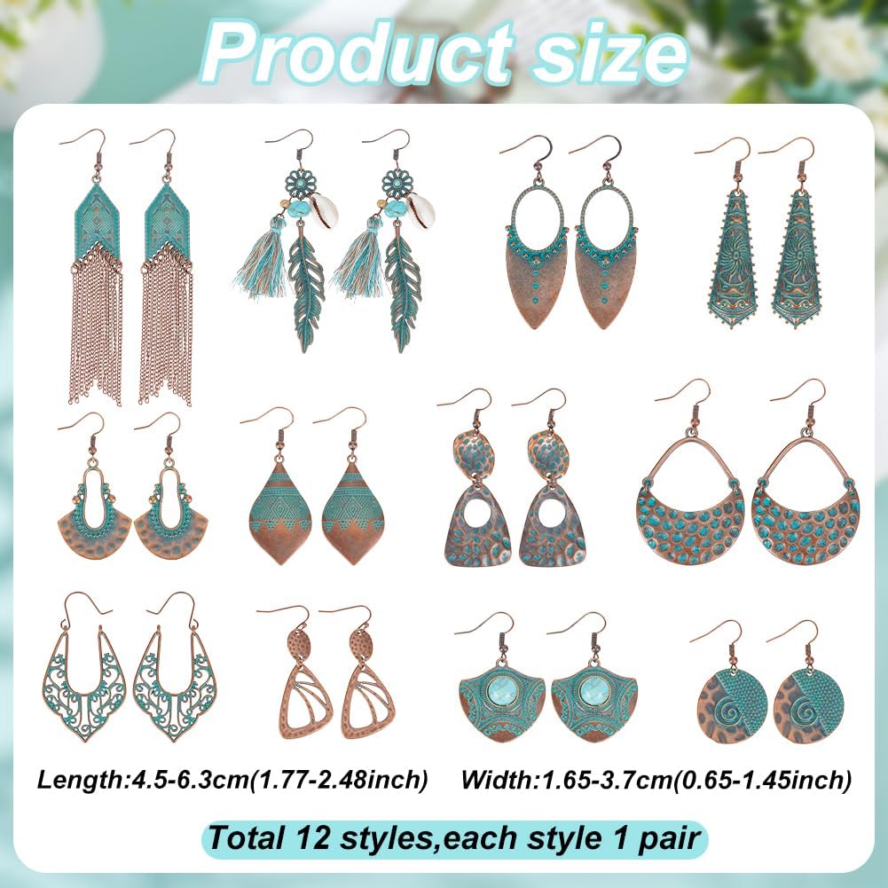ANATTASOUL 12 Styles Vintage Boho Engraved Earrings for Women Bohemian Earrings Antiqued Tibetan Silver Earring Retro Ethnic Earrings Jewelry Tibetan Flower Earring Drop Assorted Pack - Image 2