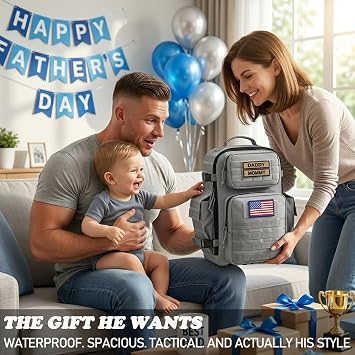 SHARKMOUTH Baby Diaper Bag for Dad - Military Diaper Backpack with Patches for Outdoor Hiking Travel Camping Park - Baby Shower Gifts Gray