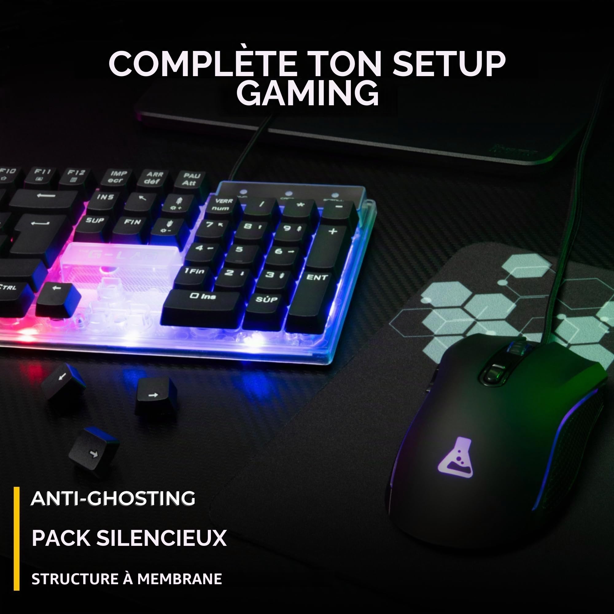 The G-Lab Combo Neon - Clavier et Souris Gaming avec écouteurs et Tapis