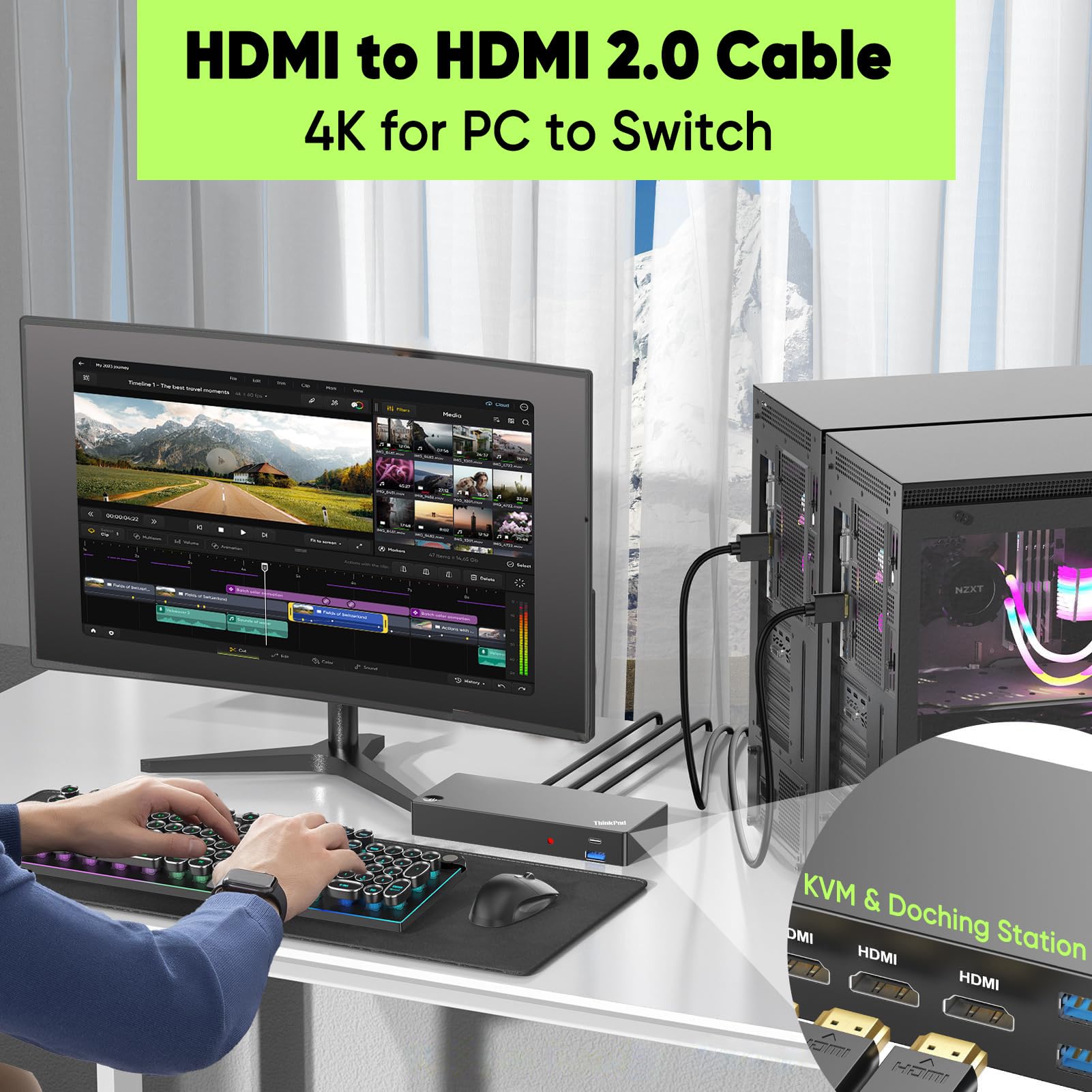 Lot de 2 câbles HDMI courts de 6,1 m vers HDMI 4K, câble HDMI 2.0 fin flexible avec 4K @ 60 Hz, 2K @ 165/144 Hz, HDCP 2.2, HDR, ARC et CL3 | pour appareil photo, ordinateur portable, moniteur, TV