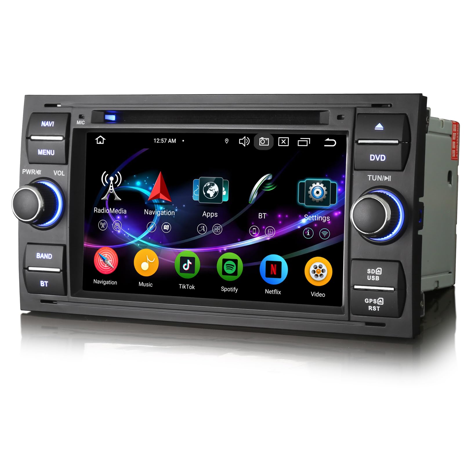Erisin Android 16 8-Core 4GO+64GO DVD Autoradio GPS pour Ford C-Max S-Max Focus Galaxy Kuga Connect Fiesta Transit 7" Écran Tactile Bluetooth 5.0 sans Fil CarPlay Android Auto Dab+ FM Radio DSP WiFi