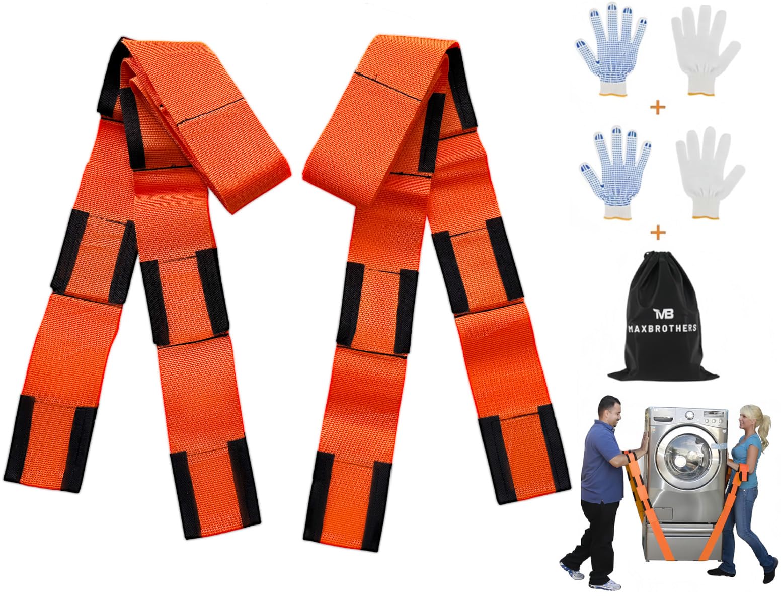 MAXBROTHERS Moving Straps for Lifting Furniture, 2-Person Lifting Straps Moving up to 850LBS, Wide Design 3.15in for Appliances, Mattresses，Furniture，