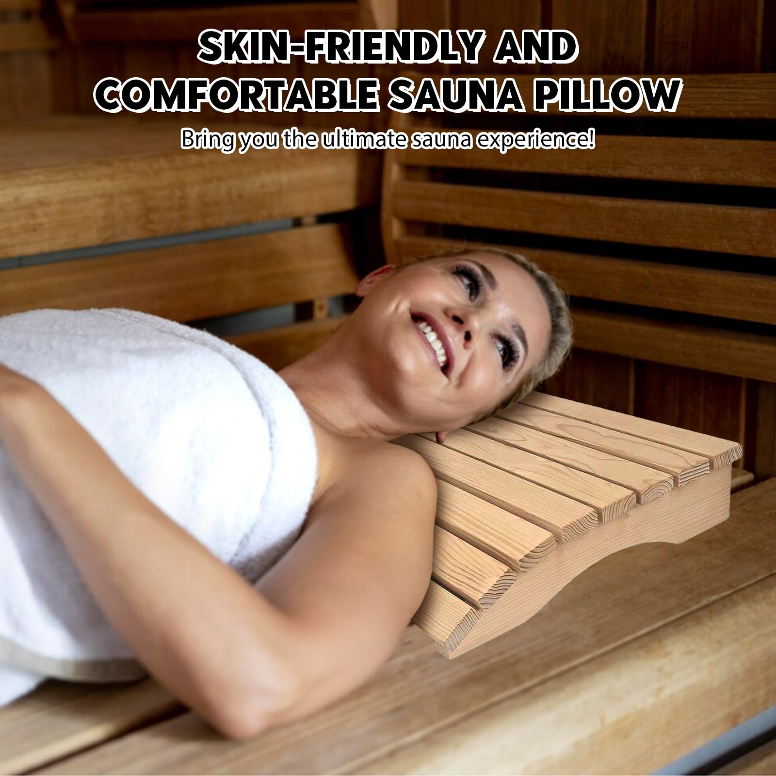 Appuie-tête ergonomique en bois durable pour sauna - Coussin de sauna - Accessoire sauna 35 x 32 x 8,5 cm