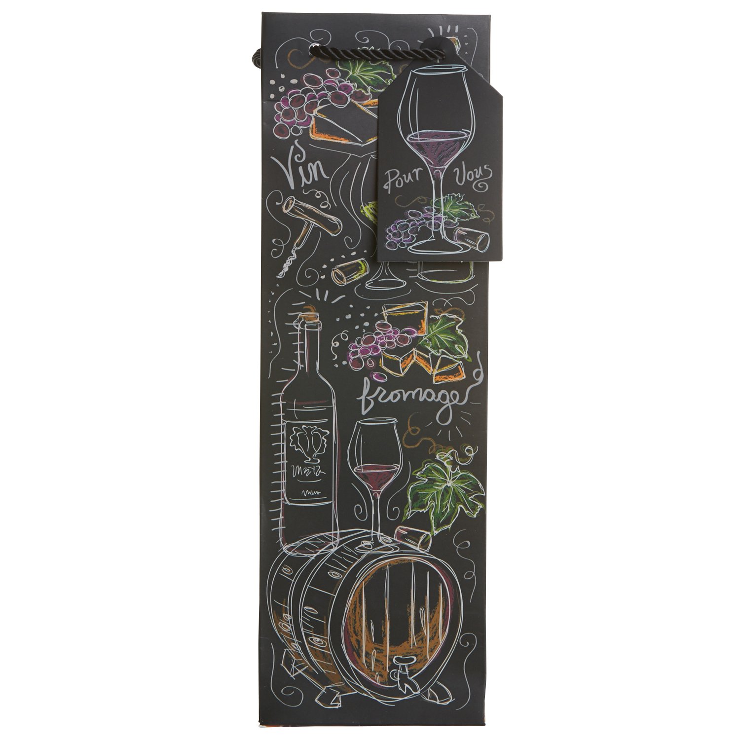 Jillson RobertsJillson Roberts 6-Count Wine and Bottle Gift Bags Available in 12 Different Designs, Le Vin et Fromage